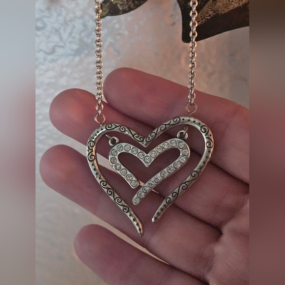 Brighton Love Struck Double Heart Crystal Scroll Necklace - Picture 3 of 7